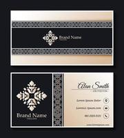 Luxury business card and vintage ornament logo vector template. Retro elegant flourishes ornamental frame design and pattern background.