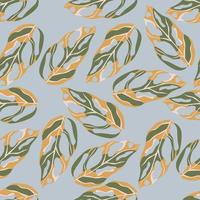 Seamless random monstera silhouettes seamless exotic pattern. Tropical leaves in beige and green tones on light blue background. vector