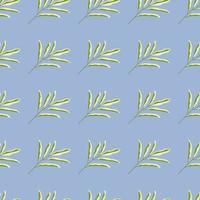 Decorative seamless nature pattern with green simple leaves branches silhouettes. Blue background. vector