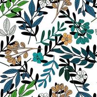 Folk floral endless wallpaper. Modern leaves and little flowers seamless pattern vector