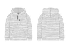 Technical sketch for men hoodie in melange fabric. Mockup template hoody. vector