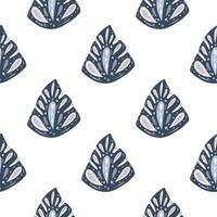 Isolated seamless pattern with navy blue hand drawn abstract monstera leaf shapes. White background. vector