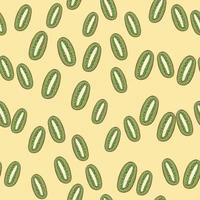 Random abstract seamless food pattern with kiwi organic green elements. Light orange background. vector