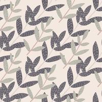 Hand drawn foliage brances seamless pattern in scandinavian style. Twigs endless wallpaper. vector