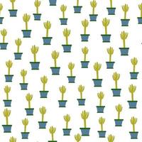 Cactus in pot seamless pattern in doodle style. Botanical exotic wallpaper. vector