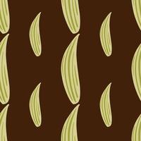 patrón sin costuras de naturaleza abstracta con adorno de hojas de lirio de los valles verde pálido. fondo marrón vector