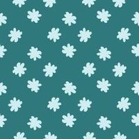 Simple style seamless doodle pattern with blue light flower bud silhouettes. Turquoise dark background. vector