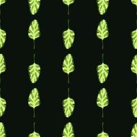Seamless pattern Spinach salad on black background. Minimalistic ornament with lettuce. vector