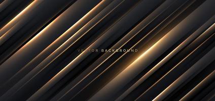 Abstract 3d luxury black background with diagonal geometric glowing golden effect lines. vector