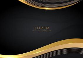 3D modern luxury template design black and grey curved shape and golden curved line background. vector