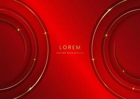 Luxury 3d template design circles overlapping layers stripes and gold glitter line light on red elegant background with copy space for text. vector