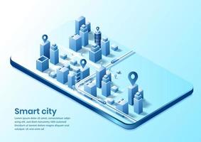 Smart city isometric design concept of simple smart city. vector