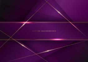 Abstract luxury violet geometric diagonal overlay layer background with golden lines. vector