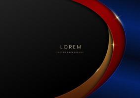 3D modern luxury template design gold, red and blue curved shape and golden curved line background.