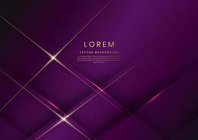 Abstract luxury violet geometric diagonal overlay layer background with golden lines. vector