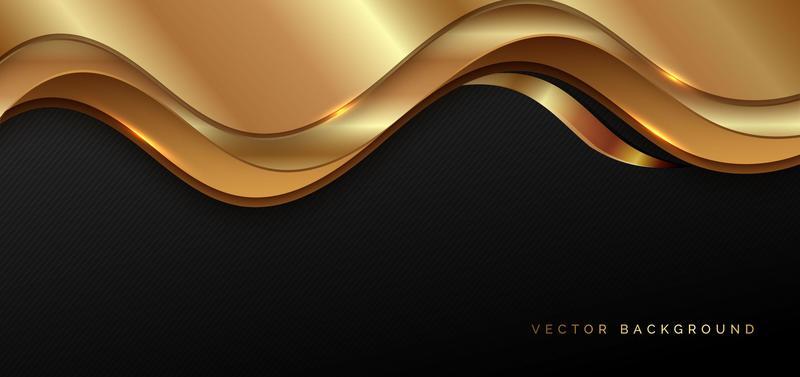 Abstract luxury 3d background gold elegant line on wave shape overlapping on black background with copy space for text.