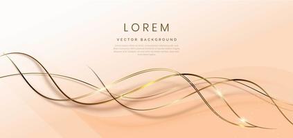 Abstract 3d gold and soft brown curved lines layers background with lighting effect and sparkle with copy space for text. vector