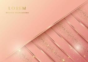 Abstract 3d gold and soft pink diagonal layers background with lighting effect and sparkle with copy space for text. vector