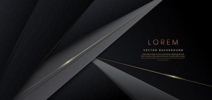 Abstract template black and grey geometric oblique with golden line layer on black background. Luxury style. Frame background. vector