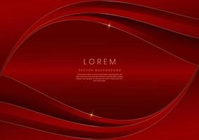 Luxury 3d template design curved red overlapping layers stripes and gold glitter line light sparking on red background with copy space for text. vector