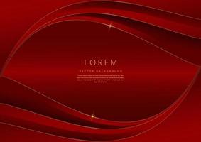 Luxury 3d template design curved red overlapping layers stripes and gold glitter line light sparking on red background with copy space for text. vector