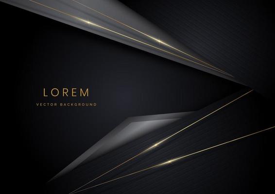 Abstract template black and grey geometric oblique with golden line layer on black background.