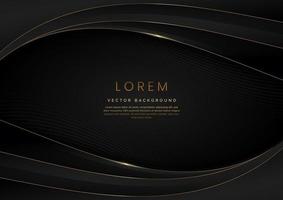 3D modern luxury template design black and grey curved shape and golden curved line background. vector