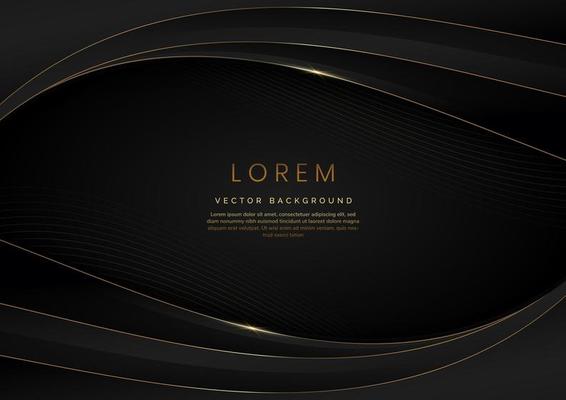 3D modern luxury template design black and grey curved shape and golden curved line background.