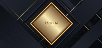 Abstract 3d luxury shiny dark blue background with lines golden glowing. Frame background. vector