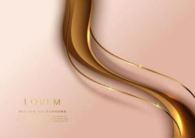 Abstract 3d template soft pink background with gold lines curved wavy sparking with copy space for text. Luxury style. vector