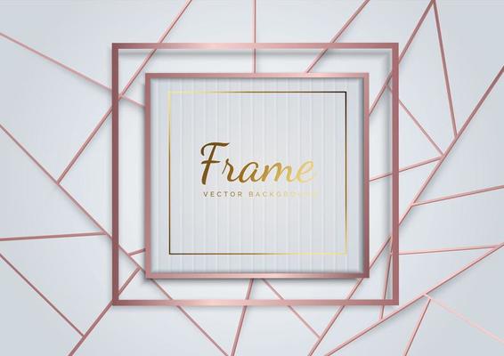 Abstract luxury rose gold geometric triangles line on white background. Frame square.