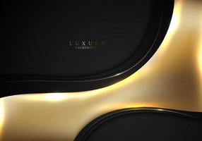 Abstract gold wave shape with golden curved lines on black background luxury style vector