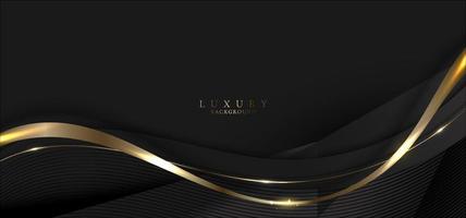 Abstract elegant gold and black curved wave lines with shiny sparkling light on dark background vector