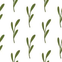 Bloom minimalistic leaf branches seamless pattern in doodle style. Isolated floral backdrop. vector