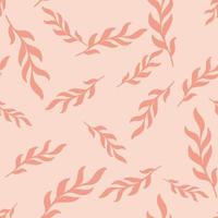 Floral seamless pattern with random herbal leaves twig shapes. Pink palette backdrop. Doodle print. vector