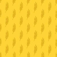Botanic seamless pattern with doodle orange leaves branches shapes. Yellow bright background. vector
