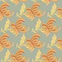 Floral decorative seamless pattern with orange chrysanthemum flowers shapes. Blue background. vector