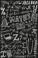 conjunto de iconos de símbolos matemáticos. diseño de garabatos de álgebra o matemáticas. concepto de educación y estudio. fondo de regreso a la escuela para cuaderno, no bloc, cuaderno de bocetos. ilustración dibujada a mano. vector