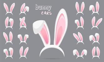 Rabbit ears collection for Easter. Set of masks isolated on white. Vector illustration