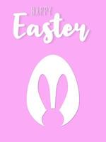 Happy Easter card or poster with cute egg and bunny ears silhouette on pastel background. Simple minimalistic design. Vector