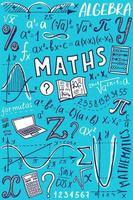 conjunto de iconos de símbolos matemáticos. diseño de garabatos de álgebra o matemáticas. concepto de educación y estudio. fondo de regreso a la escuela para cuaderno, no bloc, cuaderno de bocetos. ilustración dibujada a mano. vector