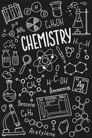 conjunto de iconos de símbolos de química. diseño de garabatos de asignaturas científicas. concepto de educación y estudio. fondo incompleto de regreso a la escuela para cuaderno, no almohadilla, cuaderno de bocetos. vector