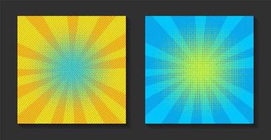 Pop art comic sunburst background. Retro rays, bright sunbeams with dots. vector