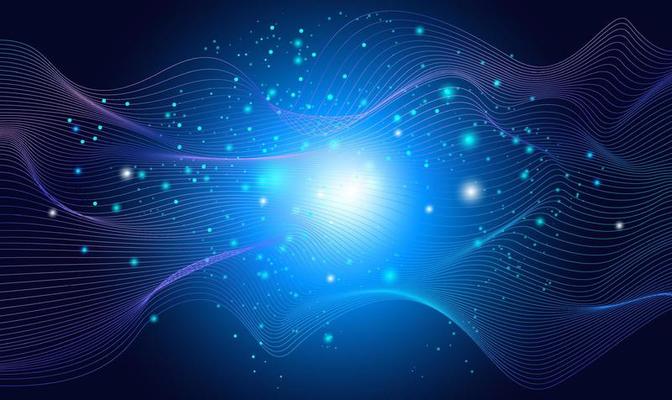 Abstract colorful background of waves from lines and stars in outer space.