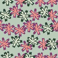 Ditsy seamless pattern with field flower shapes. Cartoon botanic flora ornament with blue background. vector