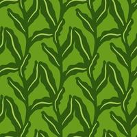 Spring seamless pattern with hand drawn exotic leaves foliage ornament. Green palette artwork. vector