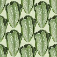 Seamless pattern salad Romano on light green background. Modern ornament with lettuce. vector
