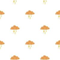 Clouds with lightning of seamless pattern. Cute hand drawn background. vector