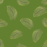 Organic palm leaf seamless pattern with hand drawn foliage print. Simple color background. Vector illustration for seasonal textile.