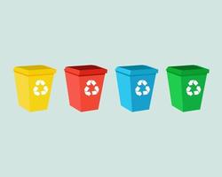 Many colorful of recycle bins with recycle symbol vector